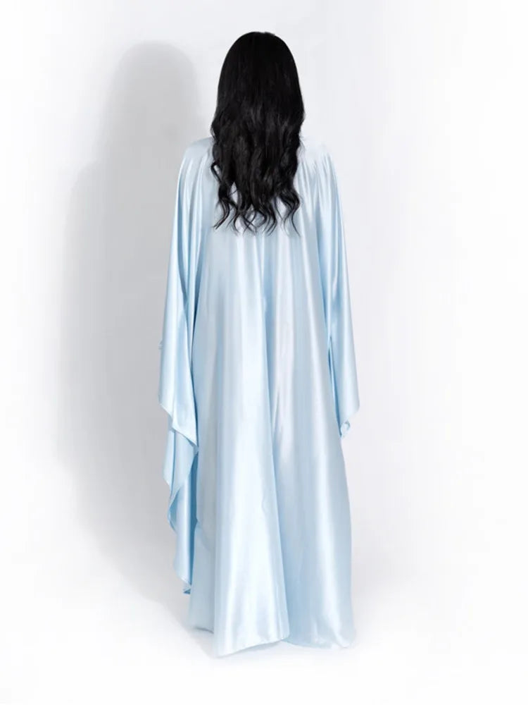 Satin Cloak Long Sleeve Loose Kaftan for New O Neck Long Dress