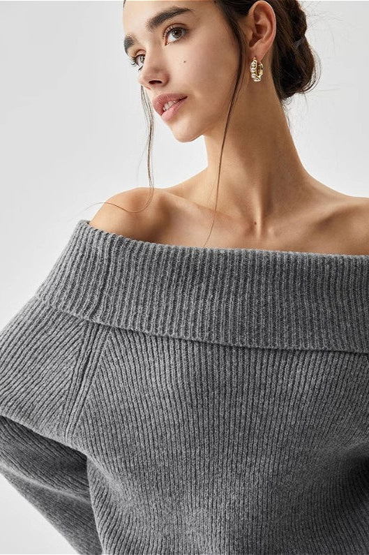 Off-shoulder Grey Sweater
