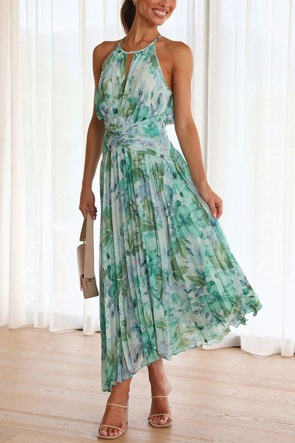 Sunny Forecast Cutout Neck Pleated Midi Dress