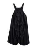 Design Black Square Neck Ruffle Pocket A-line Suspender Midi Dress Ws003