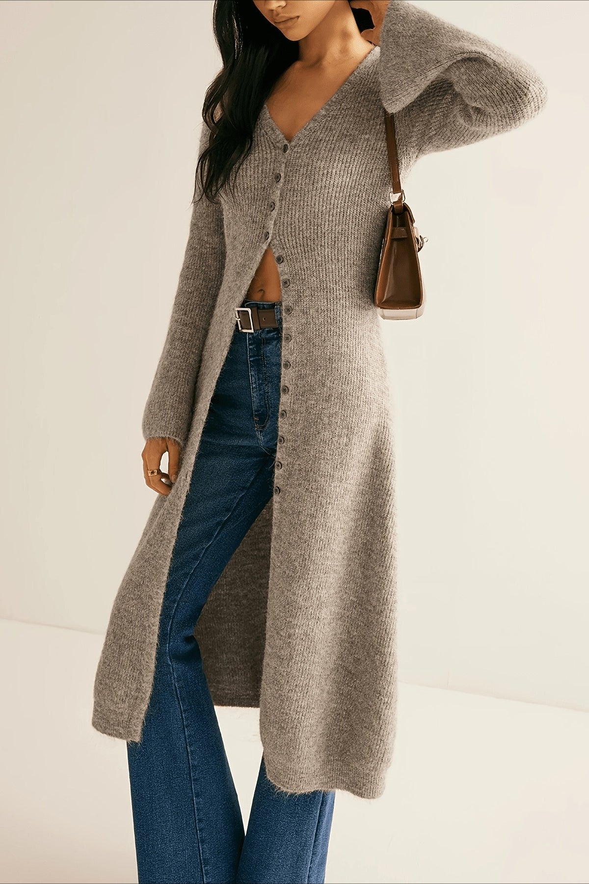 French Retro Long-sleeve Mid-length Knit Cardigan