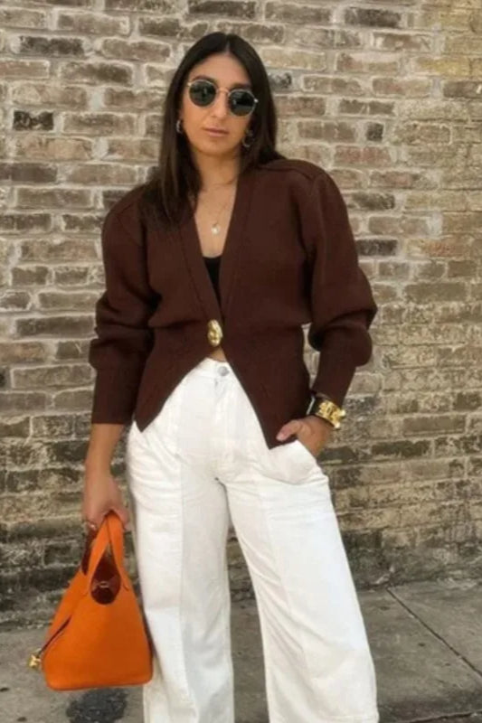 Button V-neck Knit Cardigan