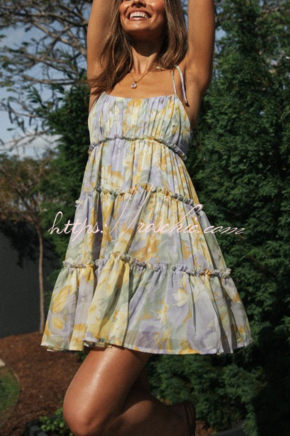 Capri Kisses Tiered Ruffle Smocked Back Slip Mini Dress