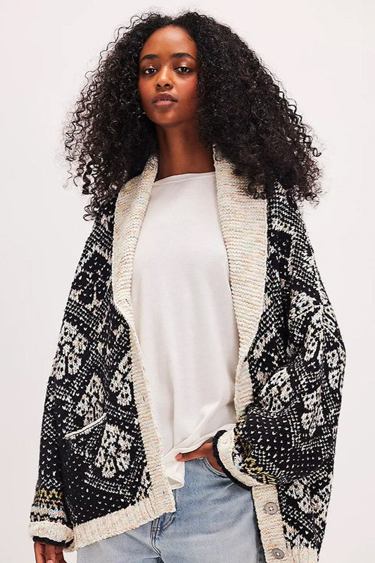 Single Breasted V Neck Square Knit Cardigan