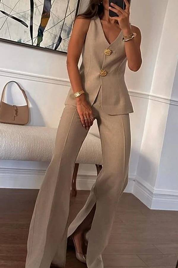 Color Sleeveless Vest & Suit Pants Two-piece Set