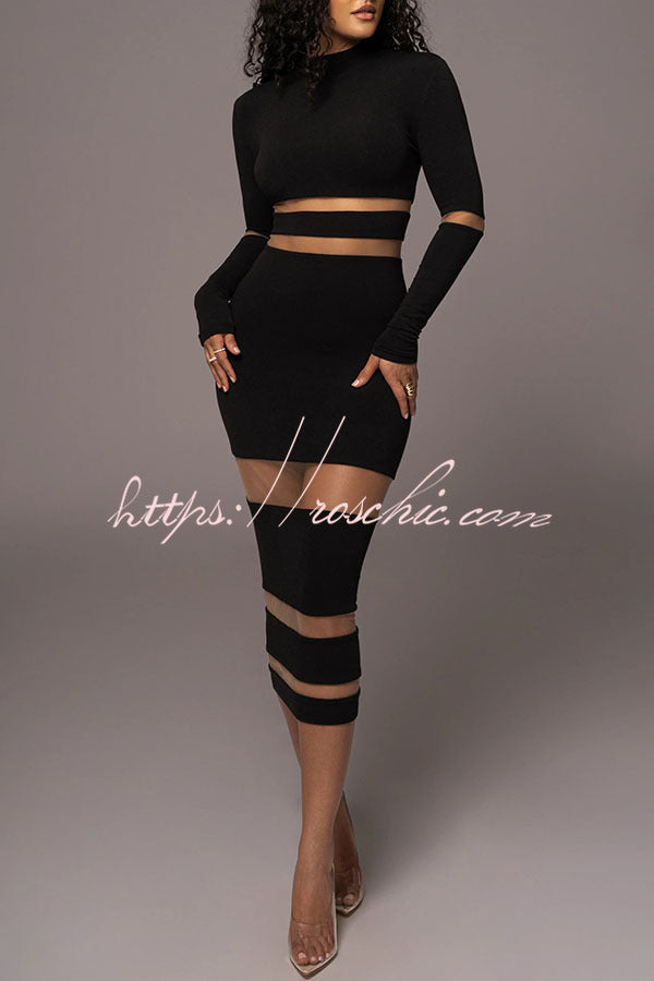 Noir the One High Neck Long Sleeve Midi Dress