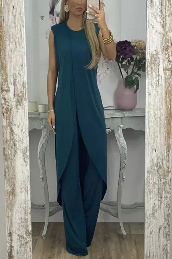 Sleeveless Slit Top Loose Two-piece Set