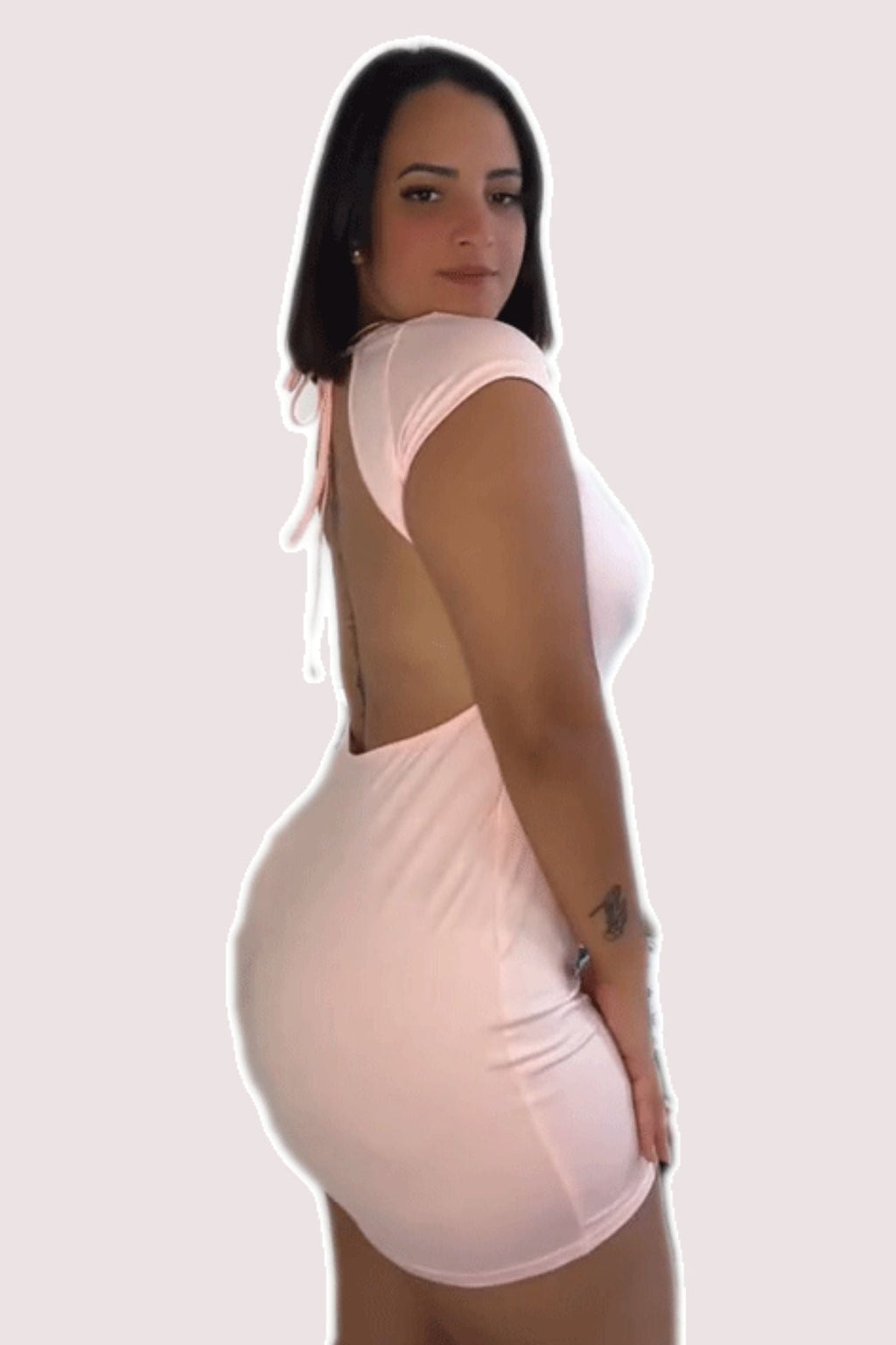 Color Short Sleeve Open Back Bodycon Rompers