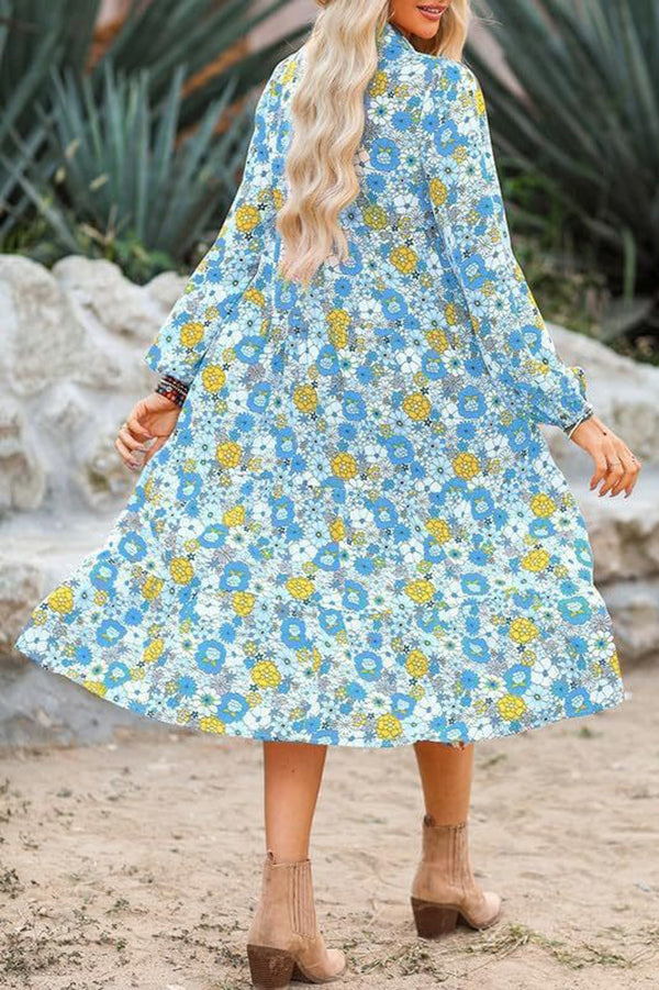 Print Loose Long Sleeve Midi Dress