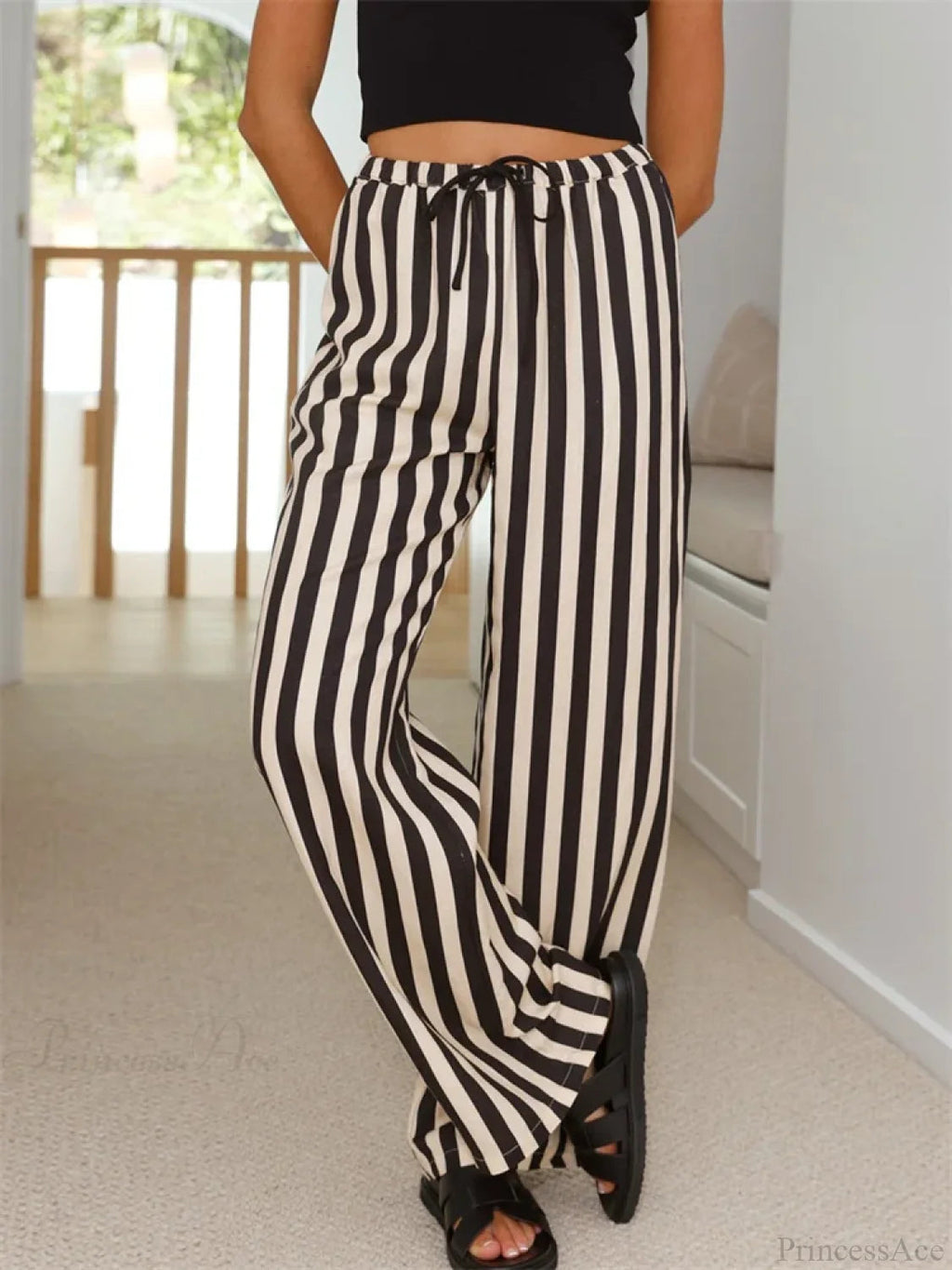 Baggy Striped Drawstring Wide Leg Summer Pant