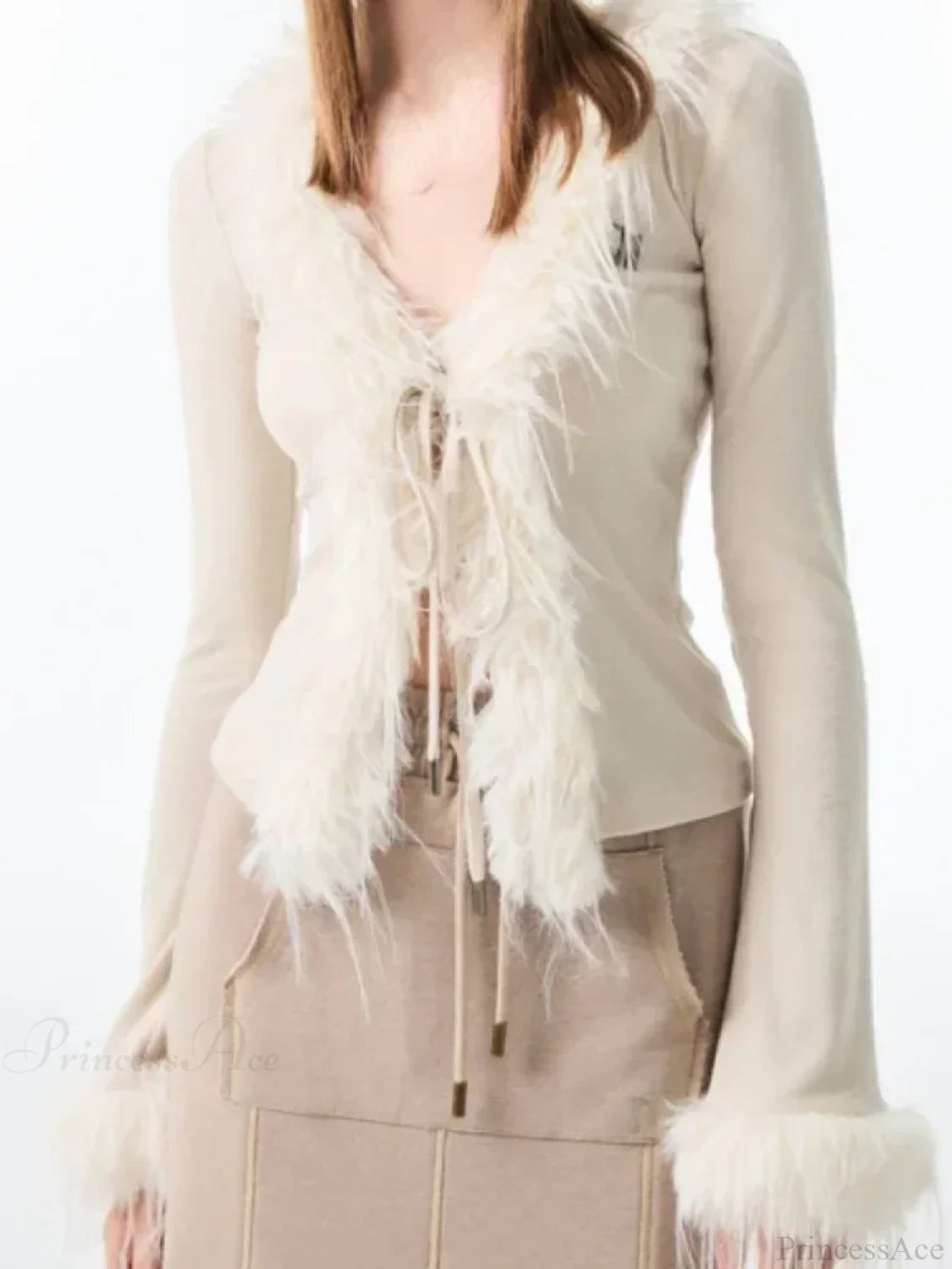 Bandage Fur Patchwork V-neck Cardigan