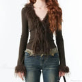 Bandage Fur Patchwork V-neck Cardigan