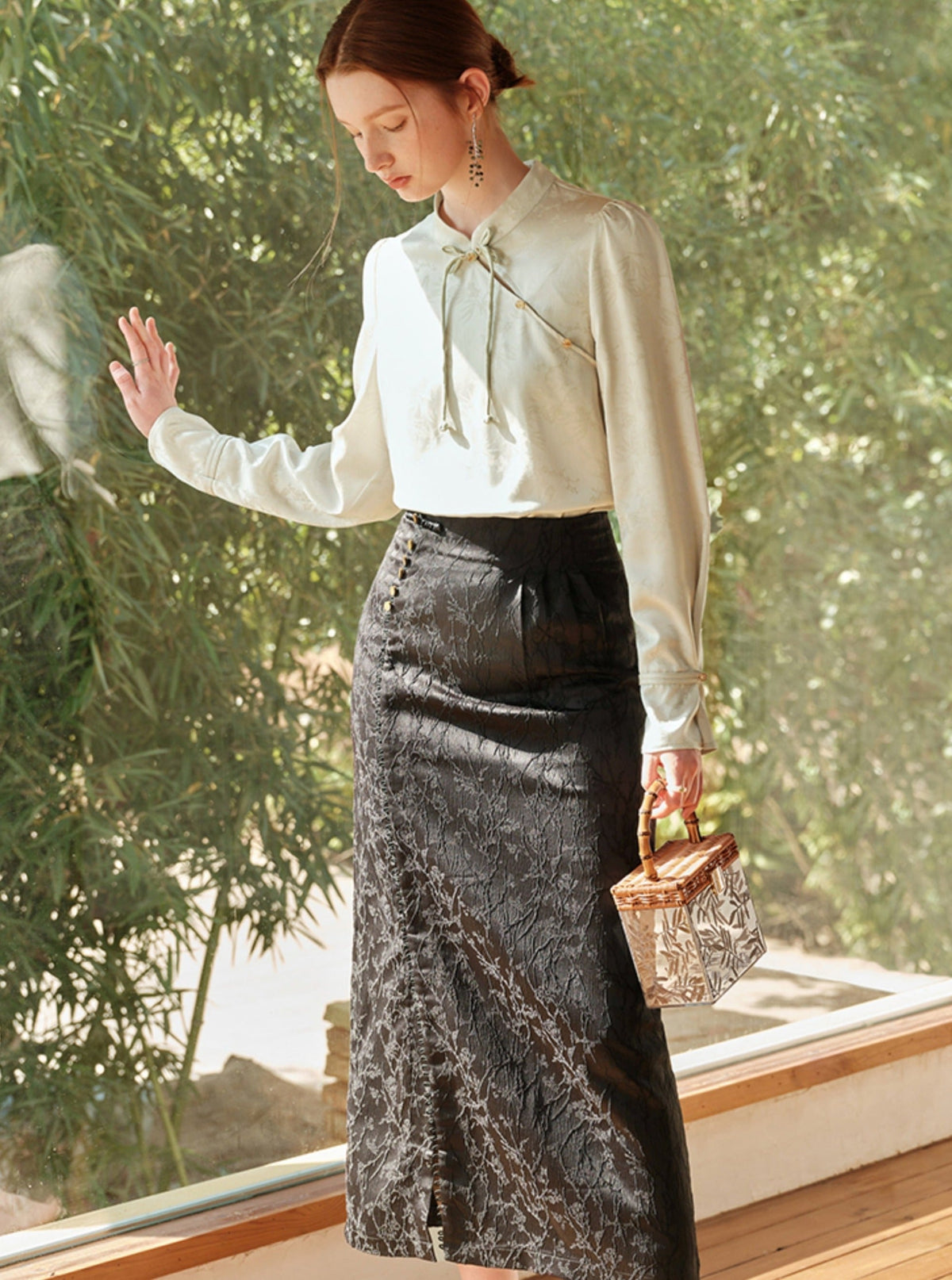 -inspired Black Midi Skirt