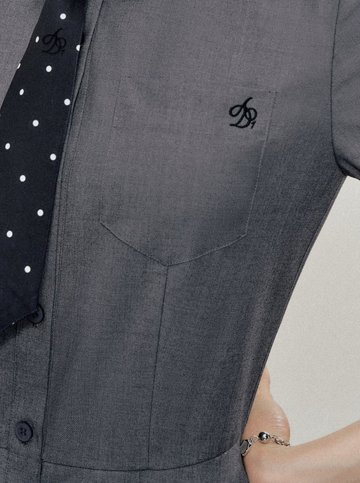 Charcoal Gray Shirt Dress: A-line Button-down With Short Sleeves and Collared Neckline