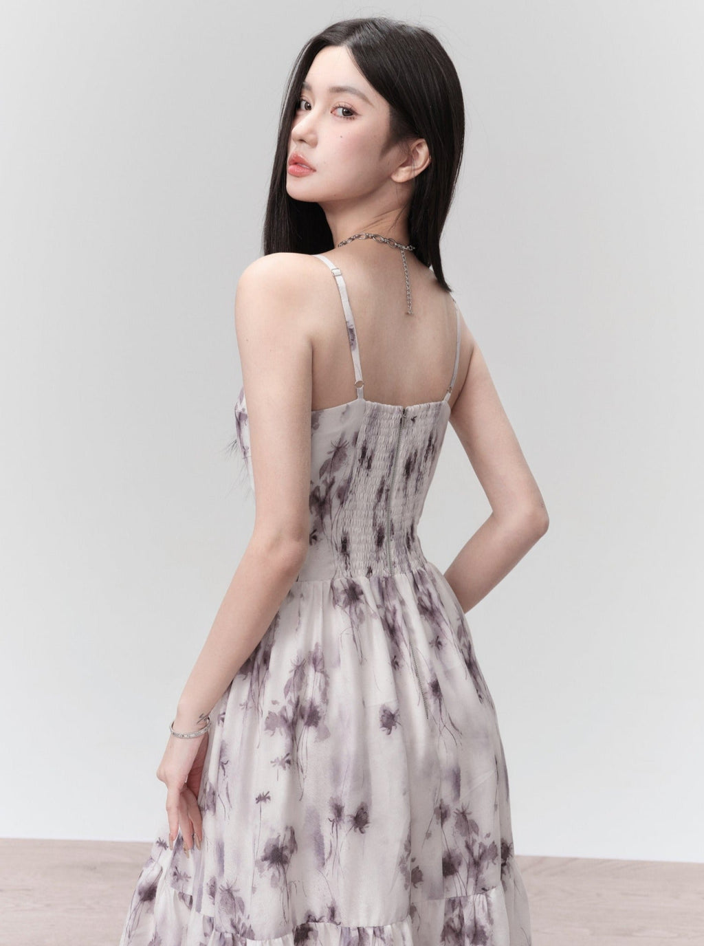 Ethereal Spaghetti Strap Midi Dress in Lavender Mist