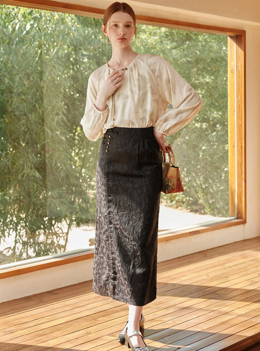 -inspired Black Midi Skirt