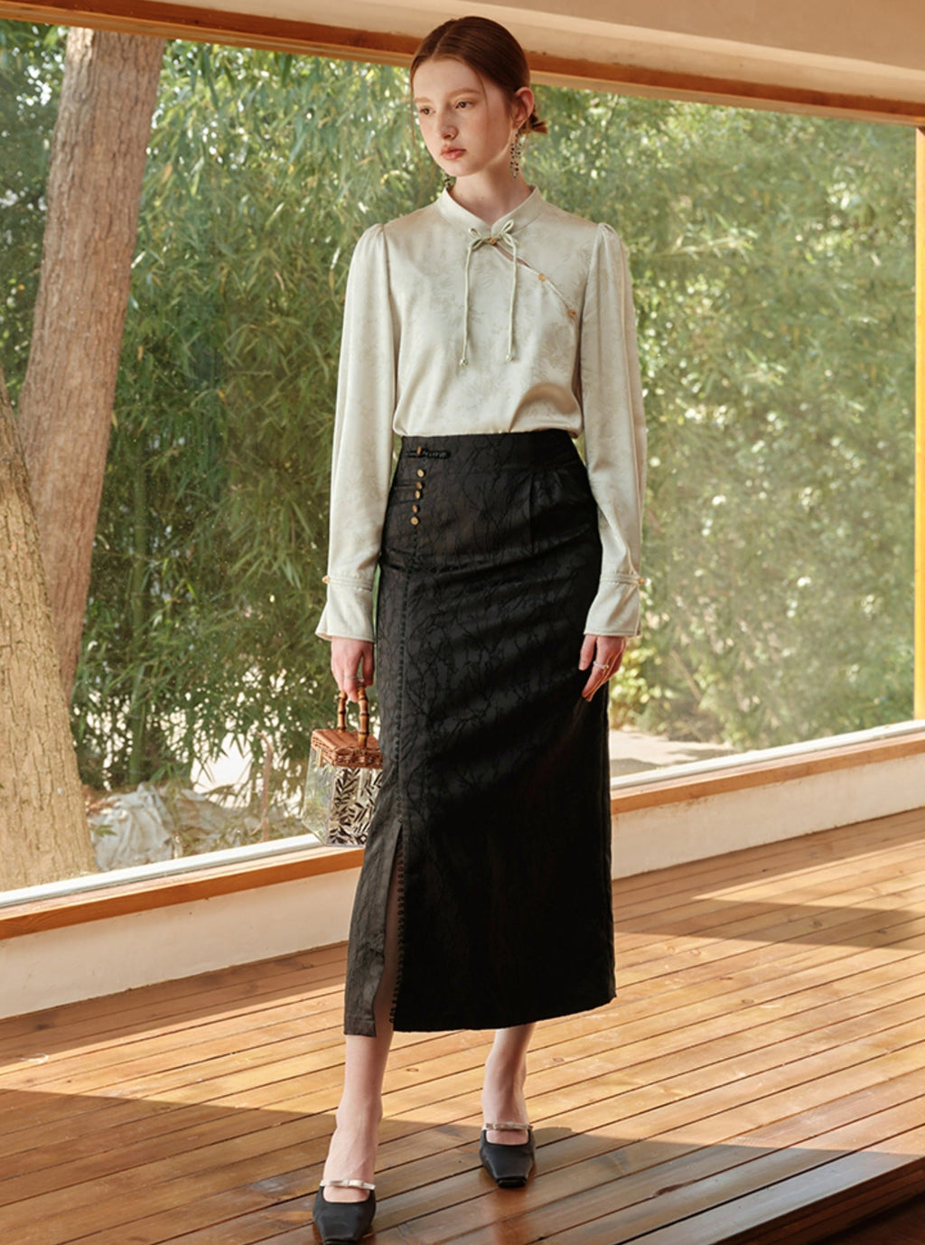 -inspired Black Midi Skirt