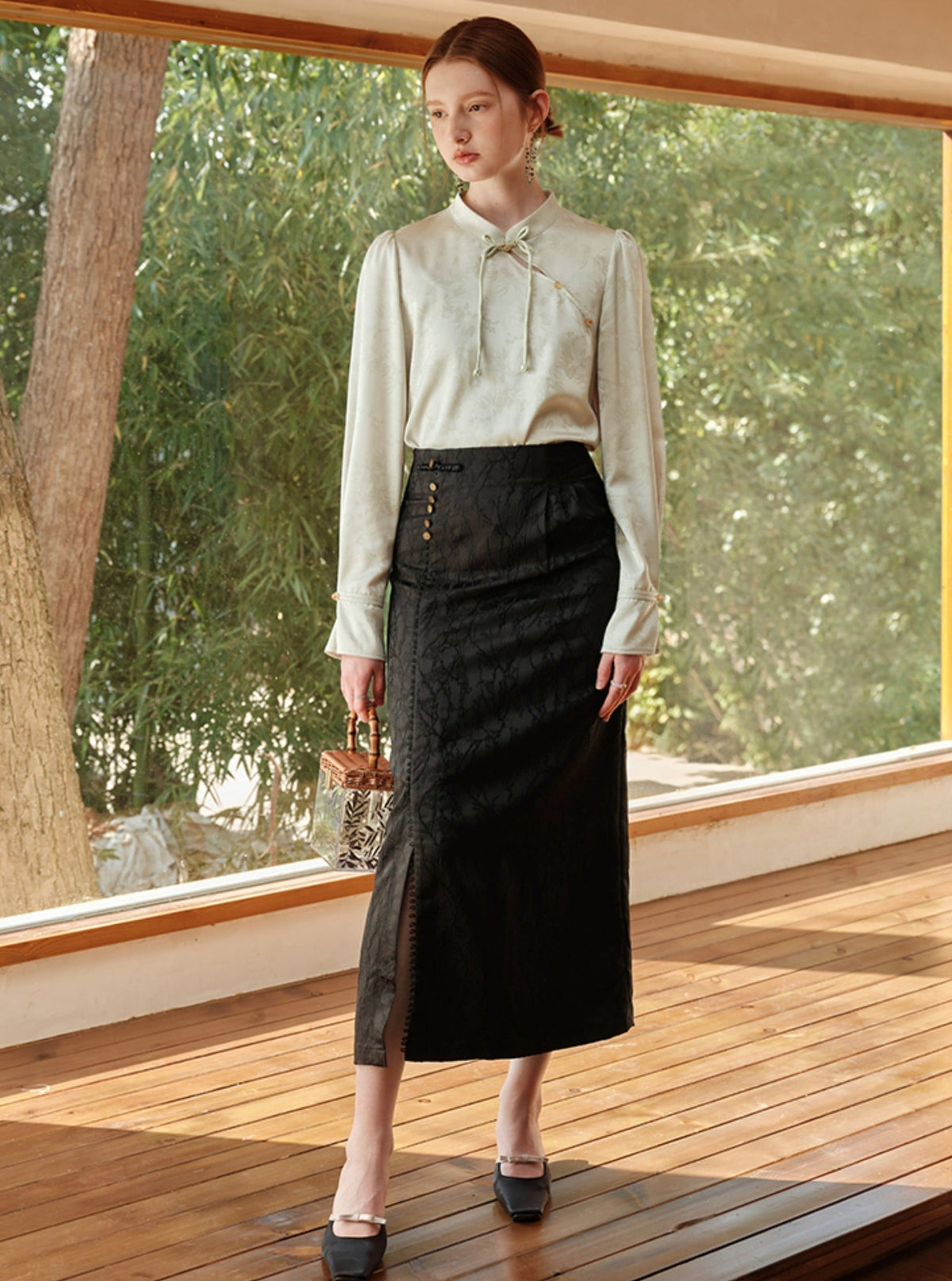 -inspired Black Midi Skirt