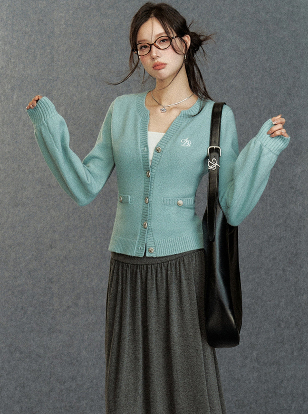 Cream Puff Sleeve Cardigan - Classic Button-up Knit Sweater