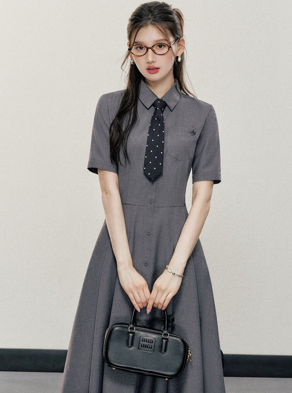 Charcoal Gray Shirt Dress: A-line Button-down With Short Sleeves and Collared Neckline