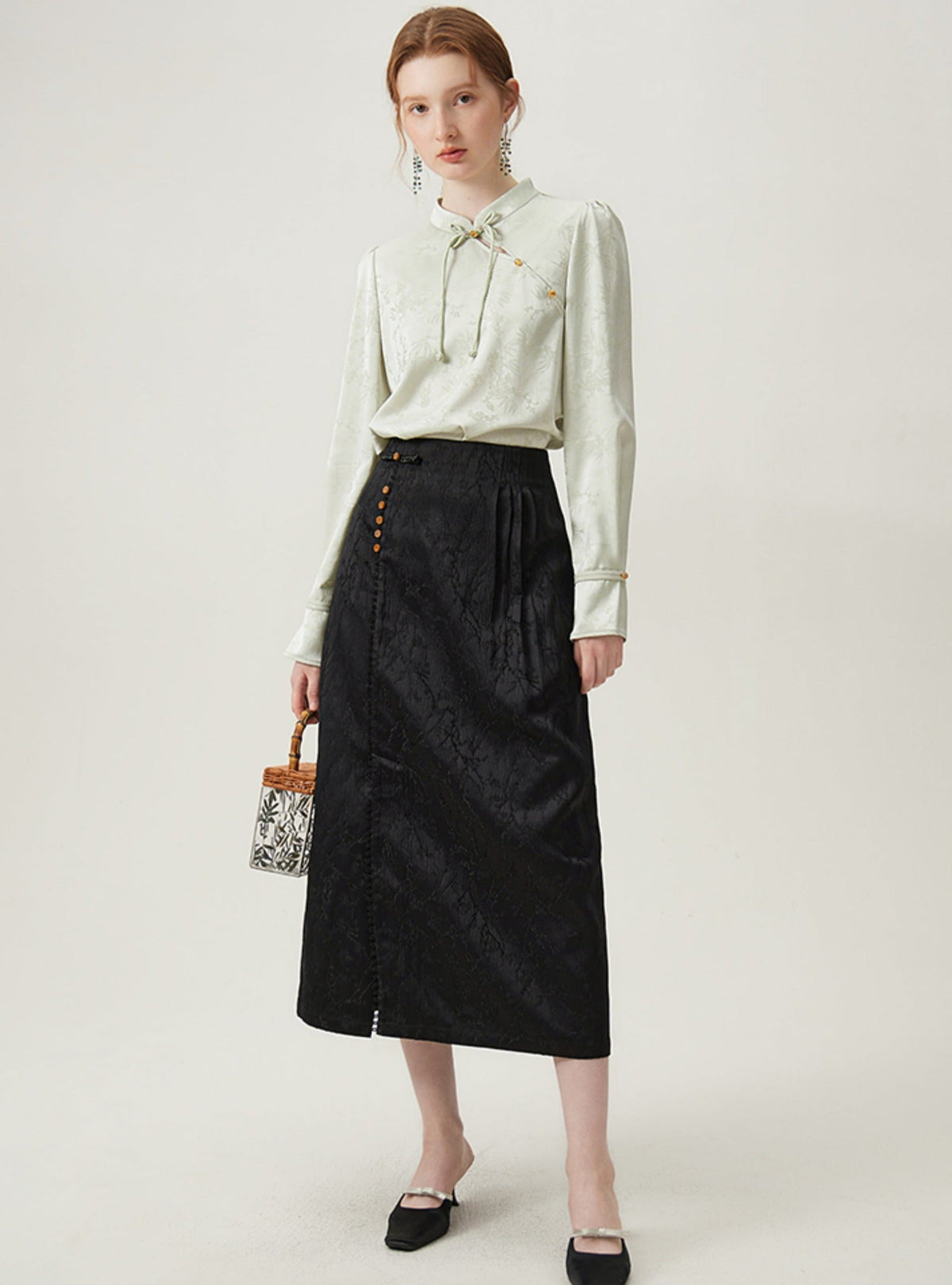 -inspired Black Midi Skirt