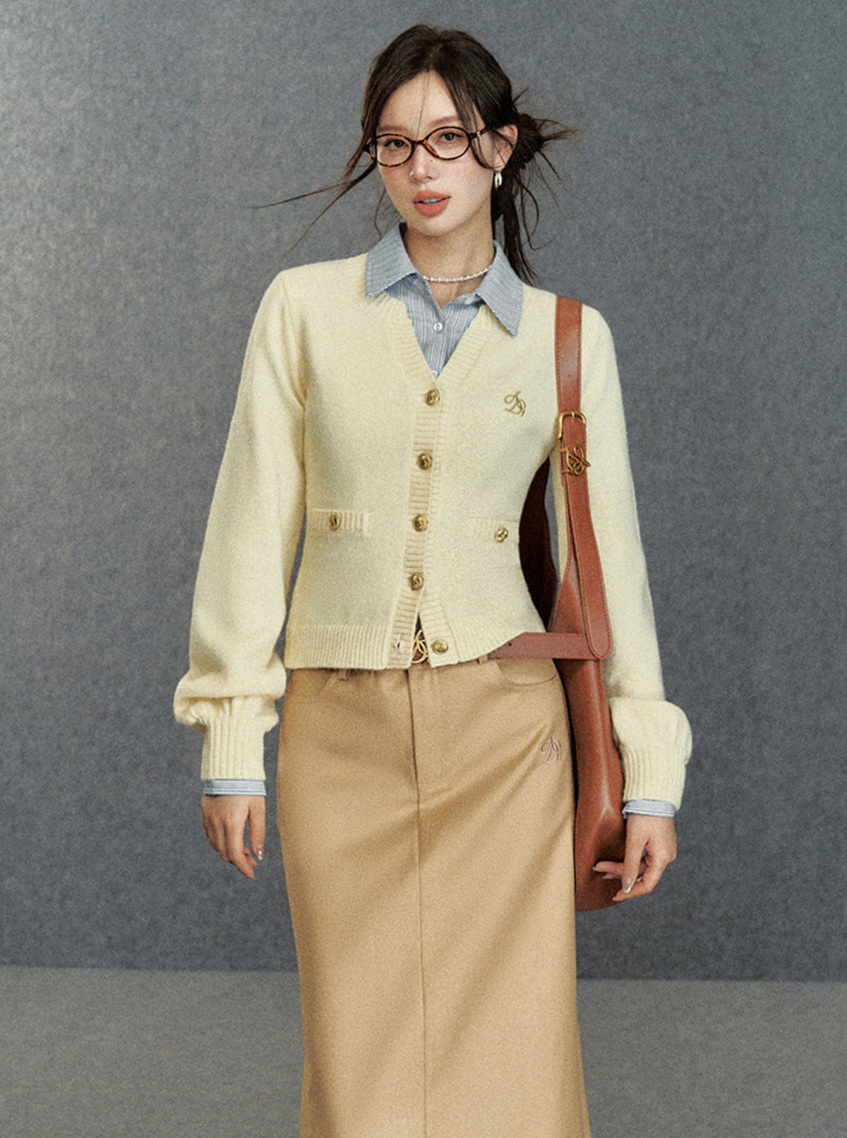 Cream Puff Sleeve Cardigan - Classic Button-up Knit Sweater