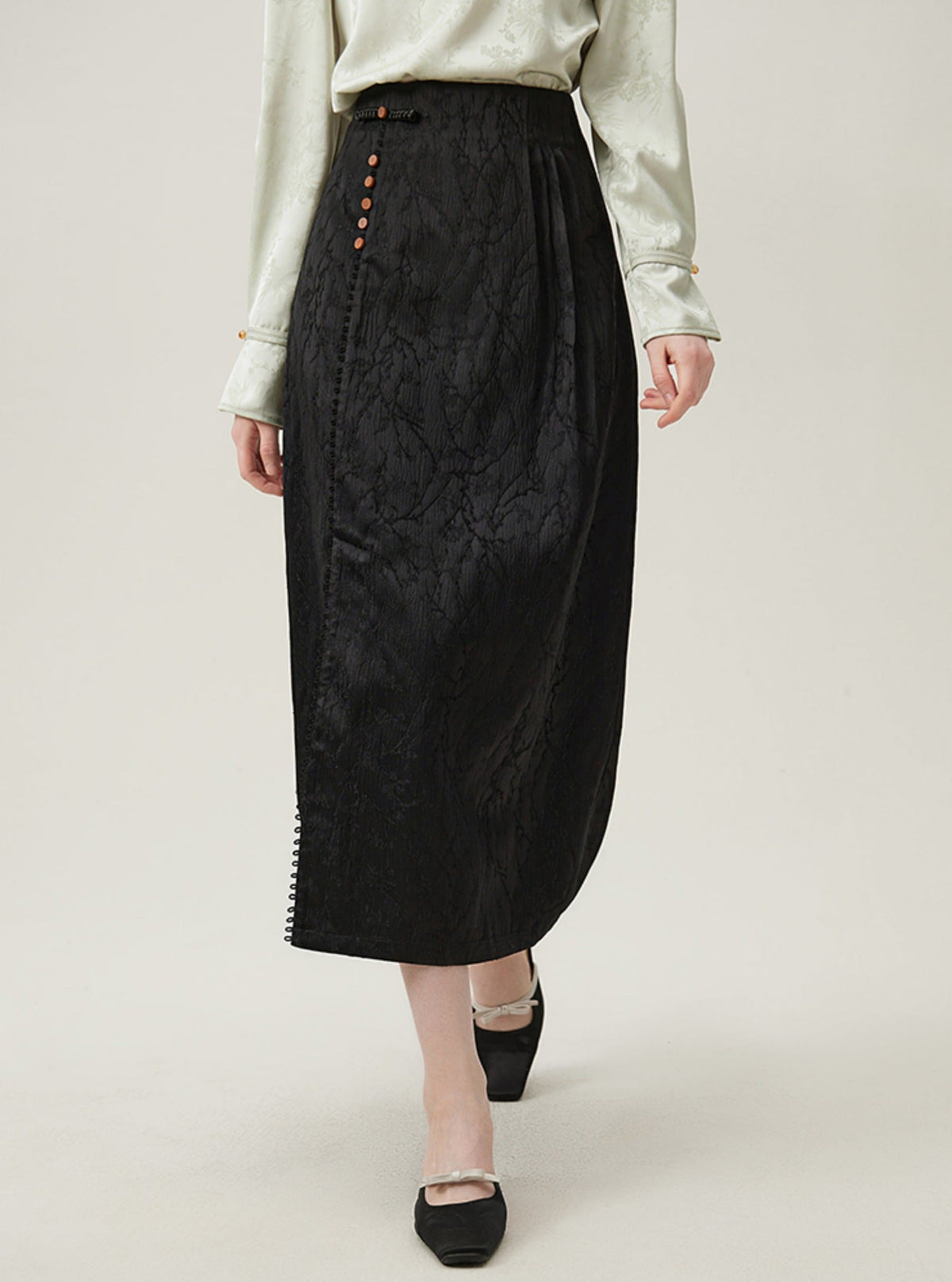 -inspired Black Midi Skirt