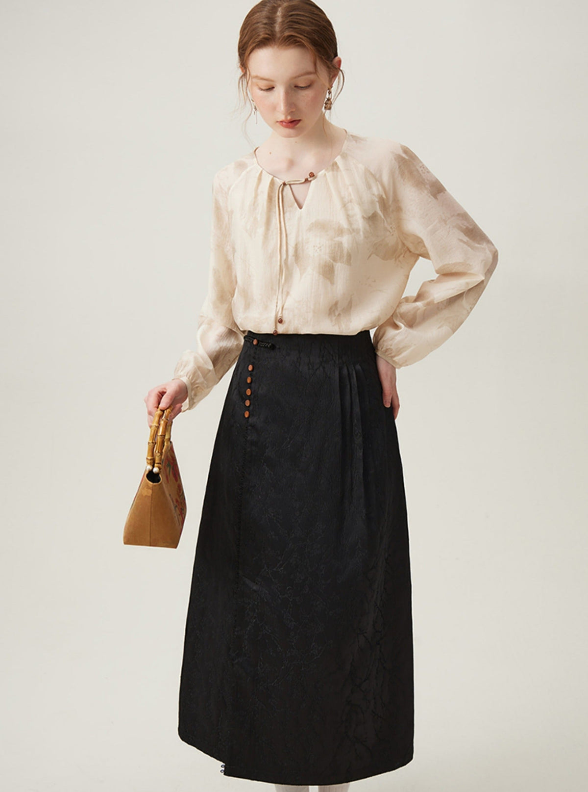 -inspired Black Midi Skirt