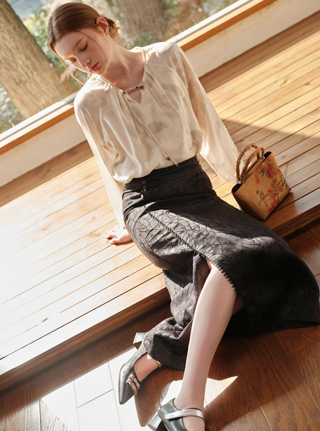 -inspired Black Midi Skirt