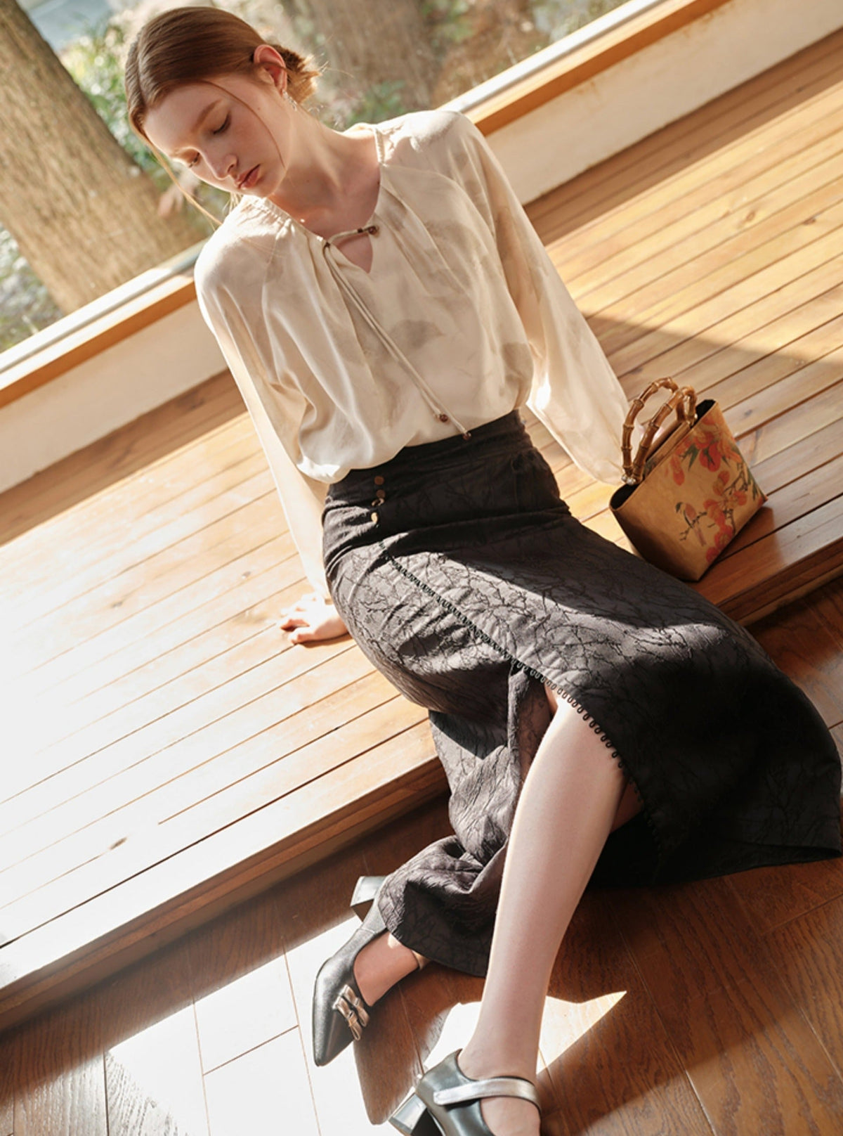 -inspired Black Midi Skirt
