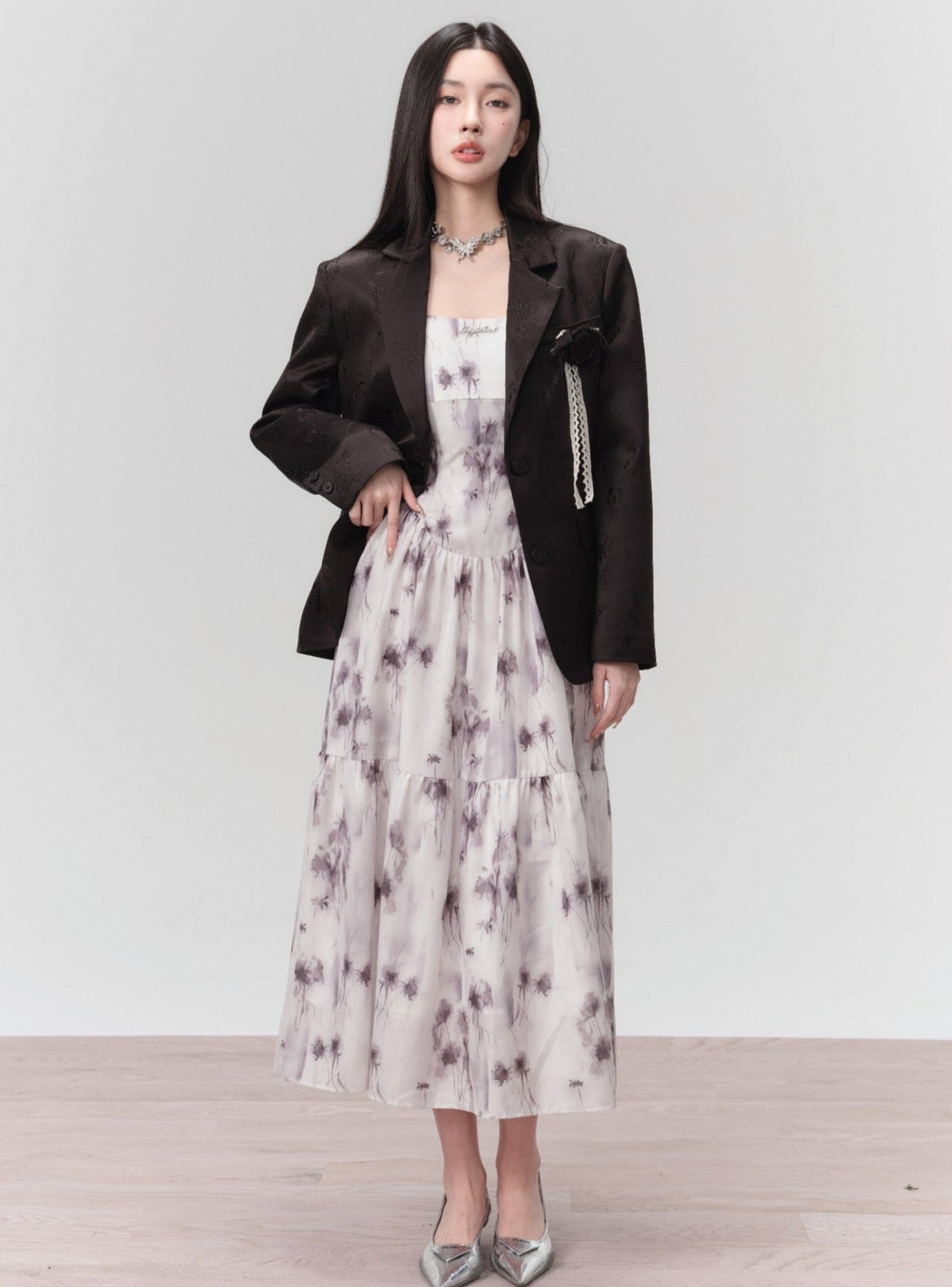 Ethereal Spaghetti Strap Midi Dress in Lavender Mist