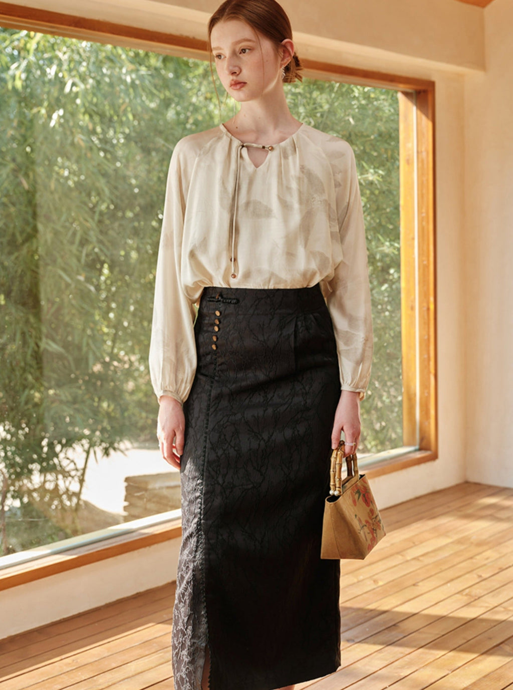 -inspired Black Midi Skirt