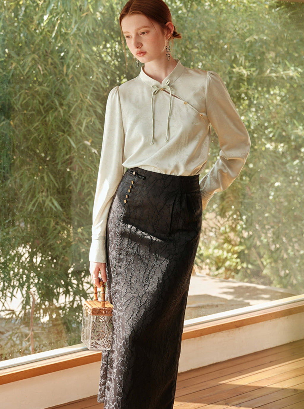 -inspired Black Midi Skirt