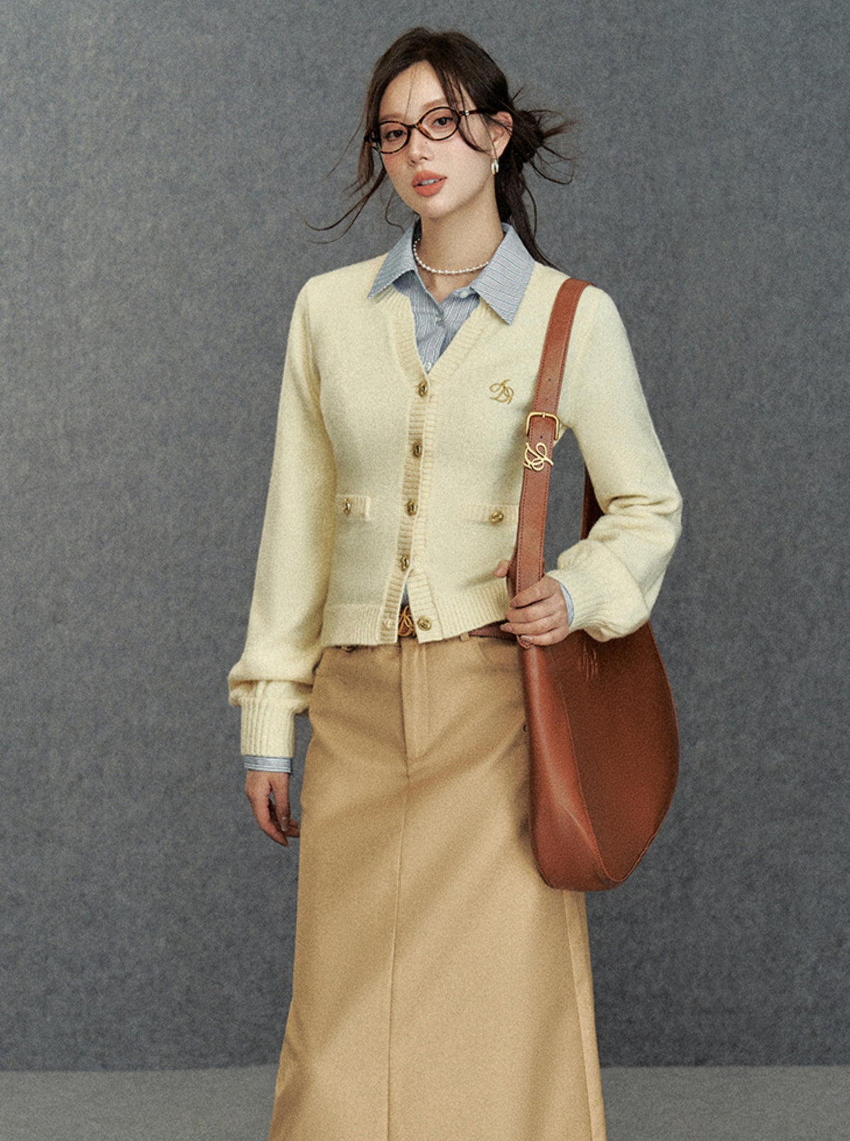 Cream Puff Sleeve Cardigan - Classic Button-up Knit Sweater