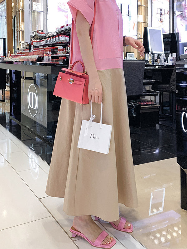Split-joint Lapel Buttoned Short Sleeves Midi Dress