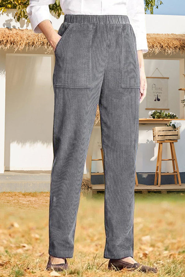 Color Elastic Waist Striped Straight Pants