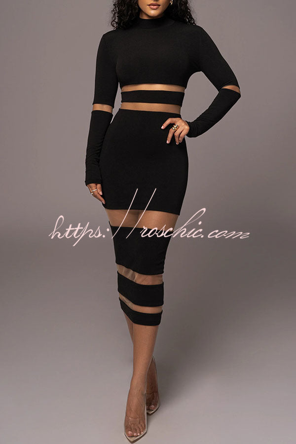 Noir the One High Neck Long Sleeve Midi Dress