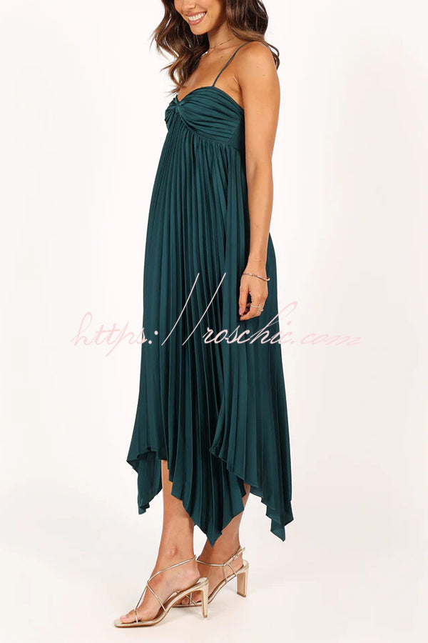 Color Suspender Pleated Irregular Midi Dress