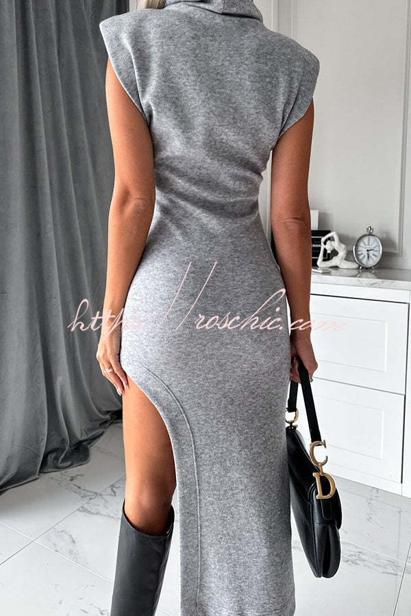 Trend High Neck Sleeveless Slit Irregular Midi Dress