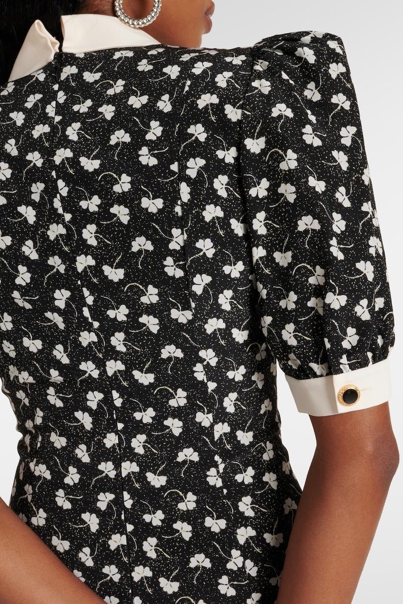 Rita Bow Trimmed Puff Sleeve V-neckline Midi Dress