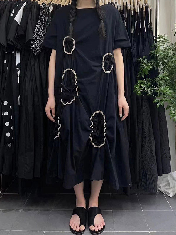 High-low Loose Pleated Round-neck Midi Dresses