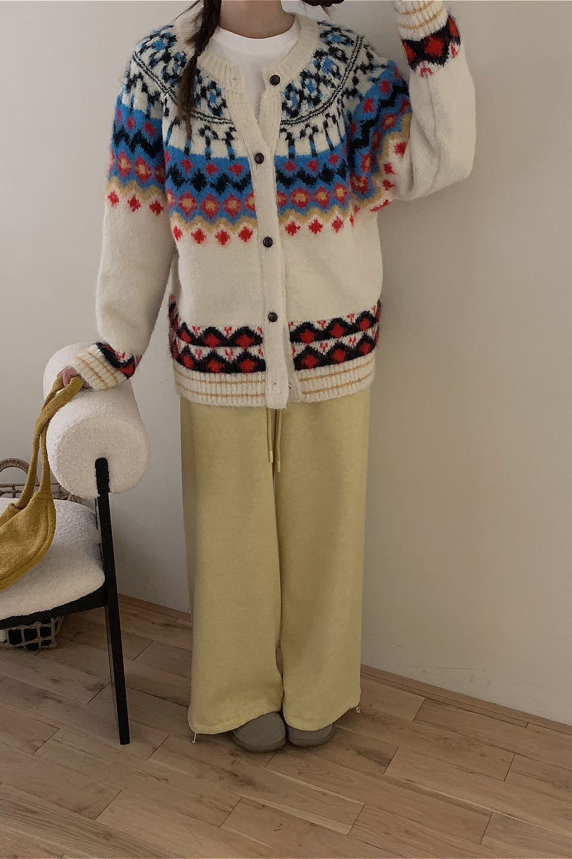 Fair Isle Jacquard Colorblock Knit Cardigan