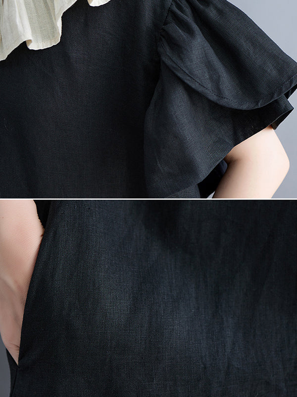 Original Falbala Contrast Color Midi Dress