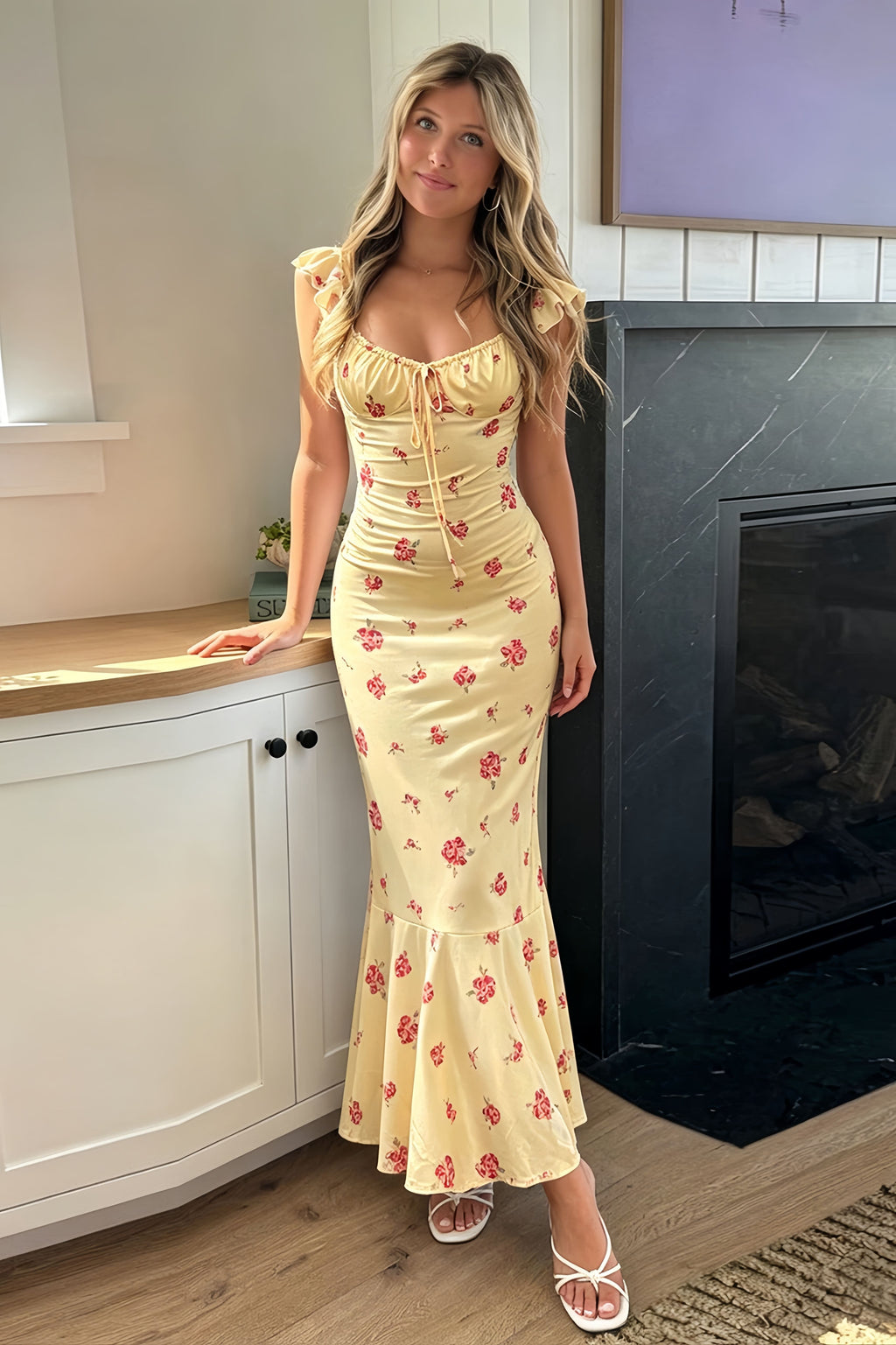 Square Cap Sleeve Maxi Dress