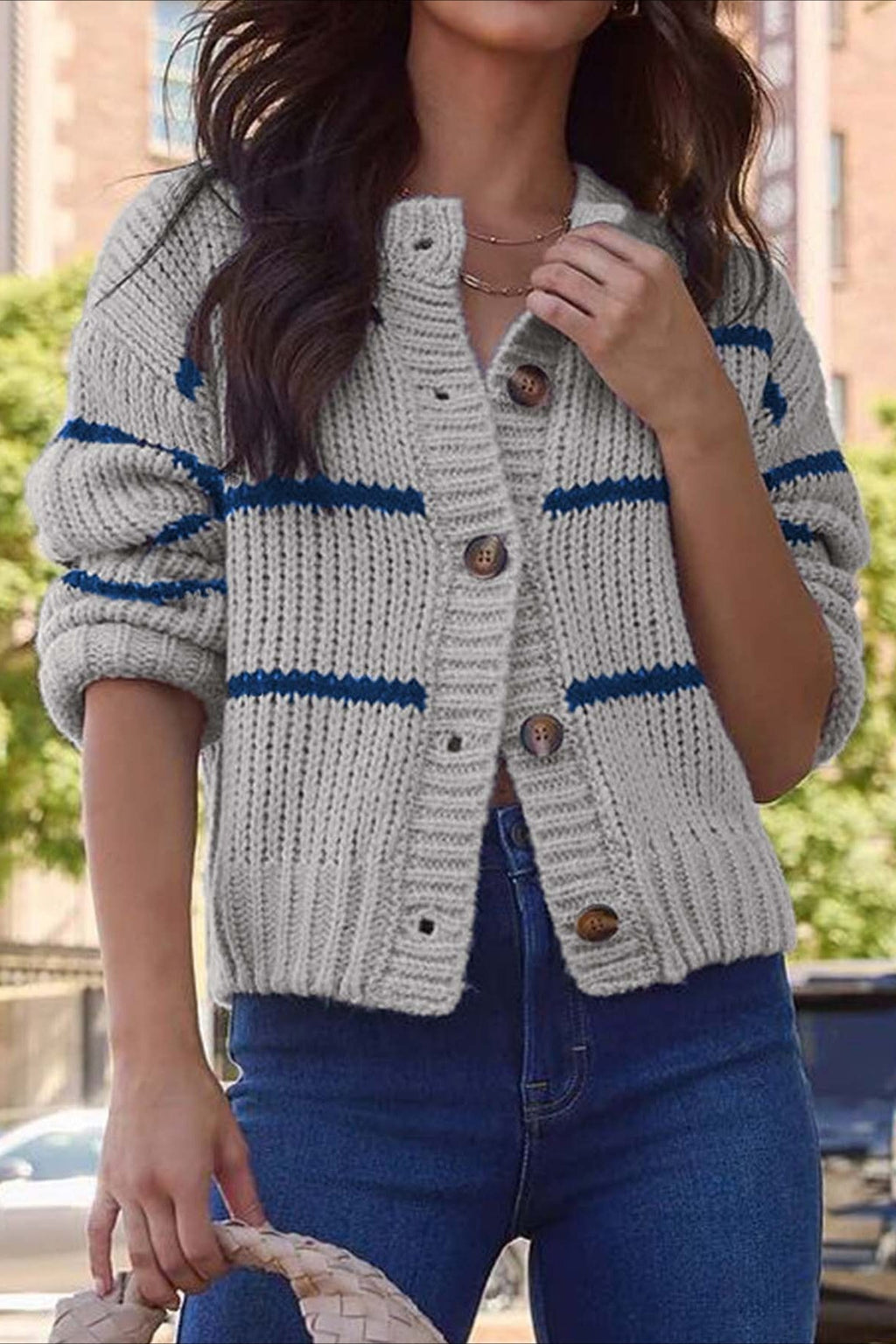 Striped Relaxed Long Sleeve Knit Cardigan