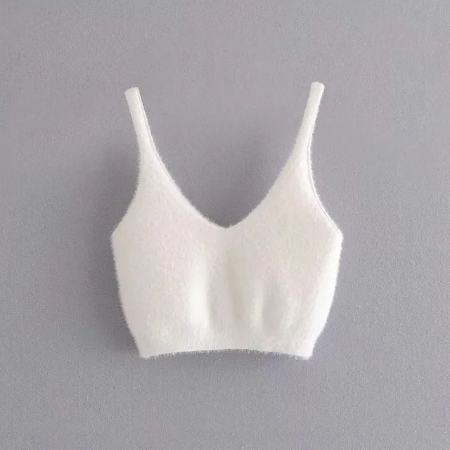 Two Piece Sets Outfits White Plush Mohair Drill Button Cardigan Coats With Bra Tops and Mini Shorts Matching Sets