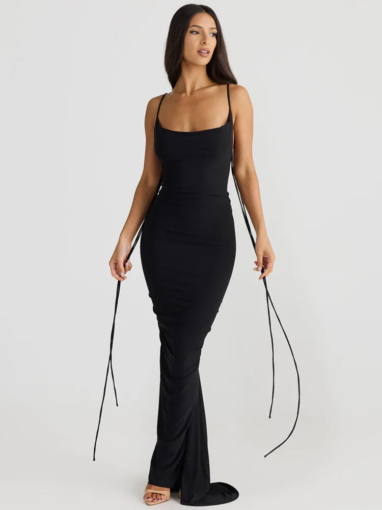 Backless Maxi Dress Spaghetti Strap Sleeveless Bodycon Club Party Long Fishtail Dress
