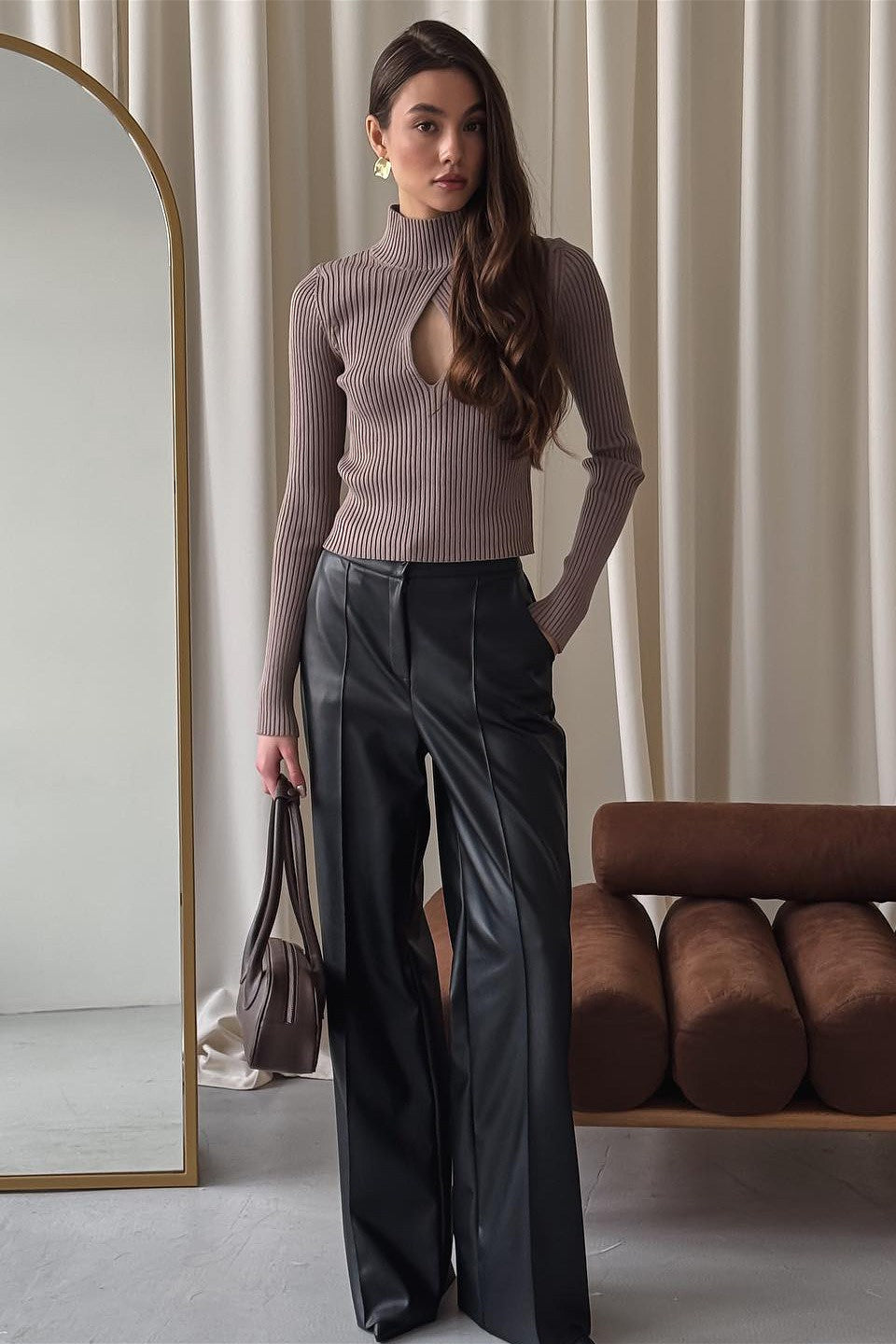 Turtleneck Openworks Knit Pullover Sweater