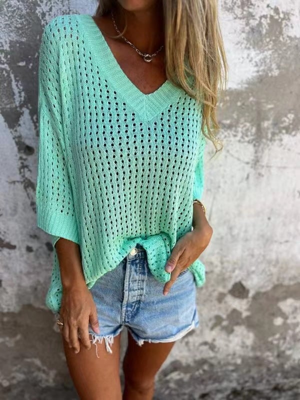 Marigold - V-neck Crochet Sweater