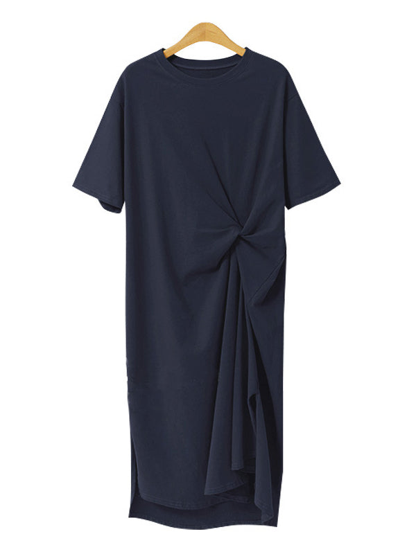 Original Color Irregularity Pleats Midi Dress